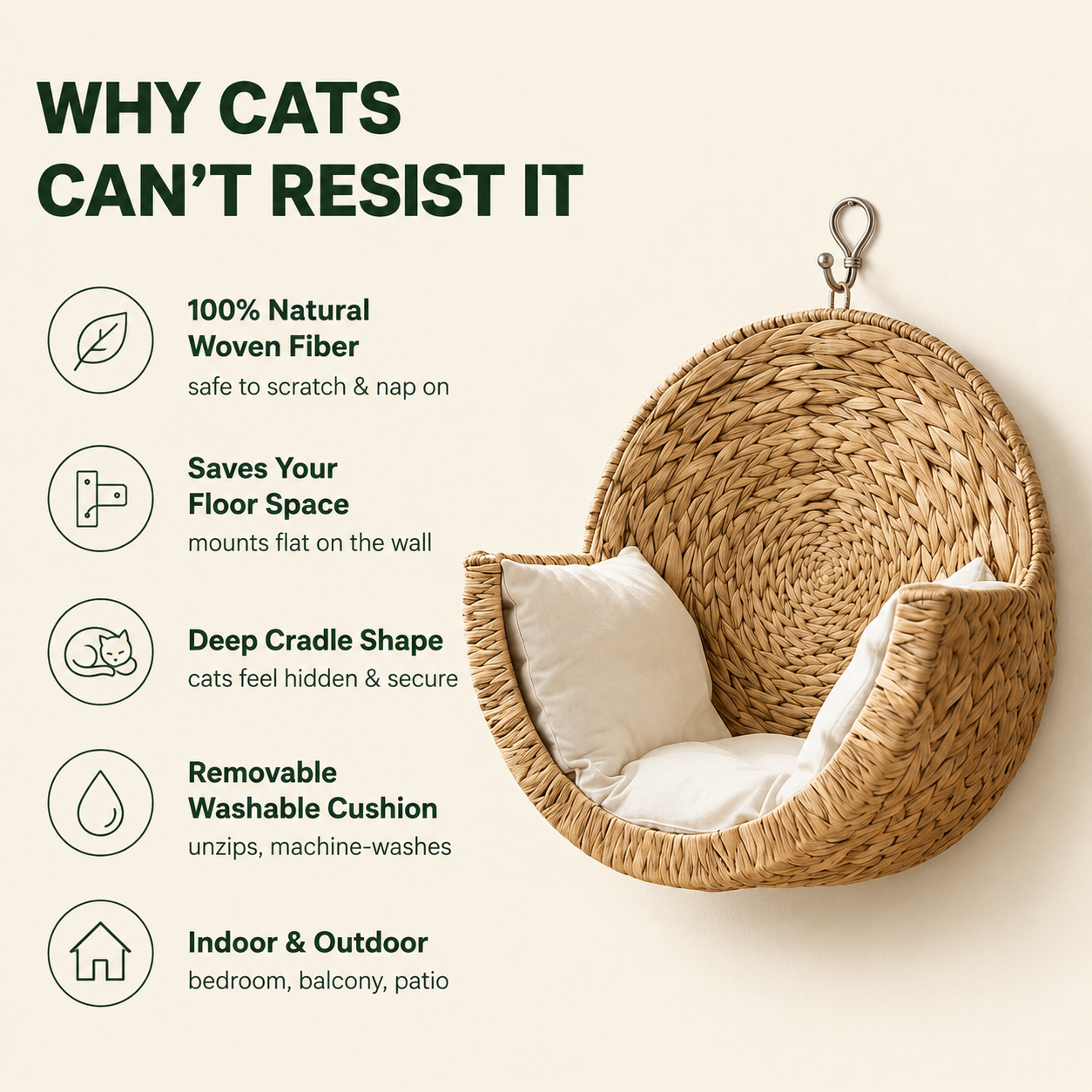Water Hyacinth Cat Nest, Woven by Artisans