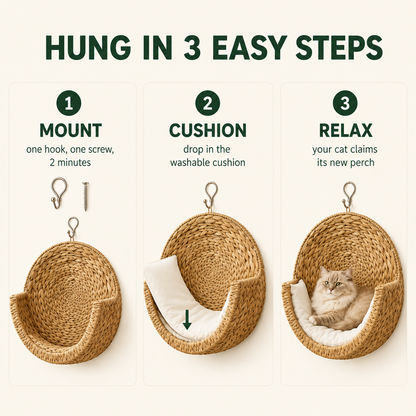 Water Hyacinth Cat Nest, Woven by Artisans