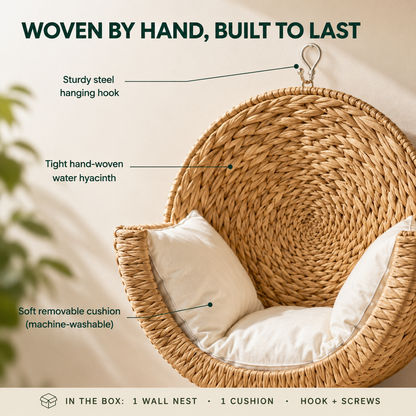 Water Hyacinth Cat Nest, Woven by Artisans
